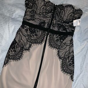 Nude/Lace Black Detailing Dress